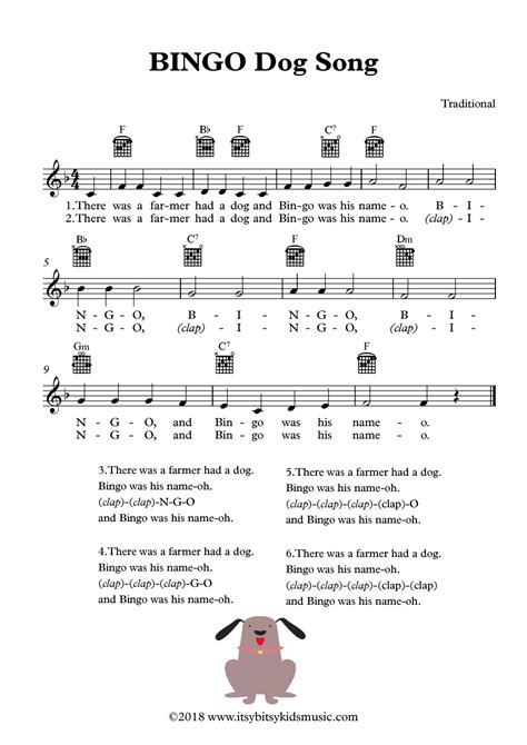 BINGO Dog Song Sheet Music With Chords And Lyrics | Itsy Bitsy Kids Music