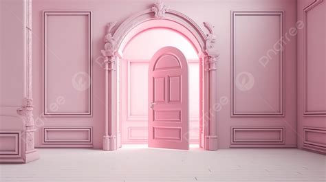 Minimalistic Interior Creative Pink Entrance Door In White Room A 3d Illustration Background ...