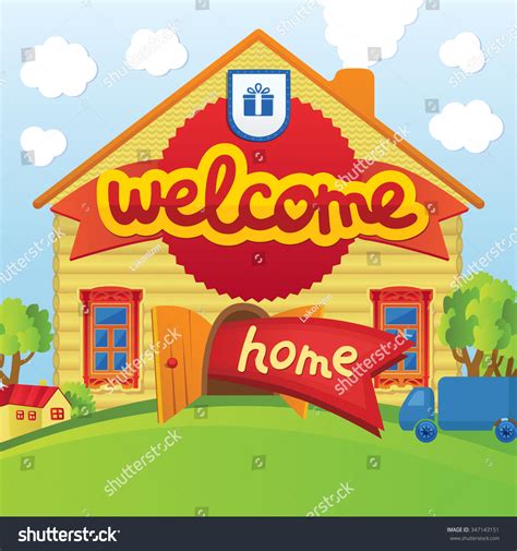 Stock vektor „Welcome Home Illustration Cartoon House Spring“ (bez ...