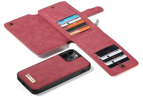 CaseMe iPhone 12 Pro Max Zipper Wallet Detachable 2 in 1 Case Red