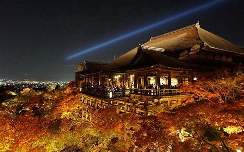 HD wallpaper: Kyoto, temple, night, trees, Kiyomizu Dera, illuminated ...