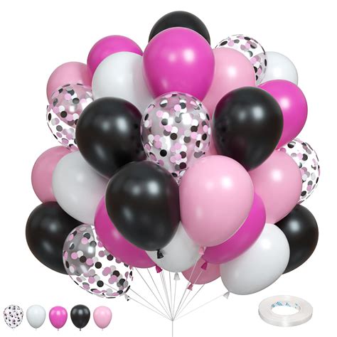 Buy Balloons Black and Pink, Pack of 60 Hot Pink Black White Latex Balloon and Confetti Balloons ...