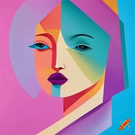 Abstract minimalist geometric art of women in portrait view with high details and colorful ...
