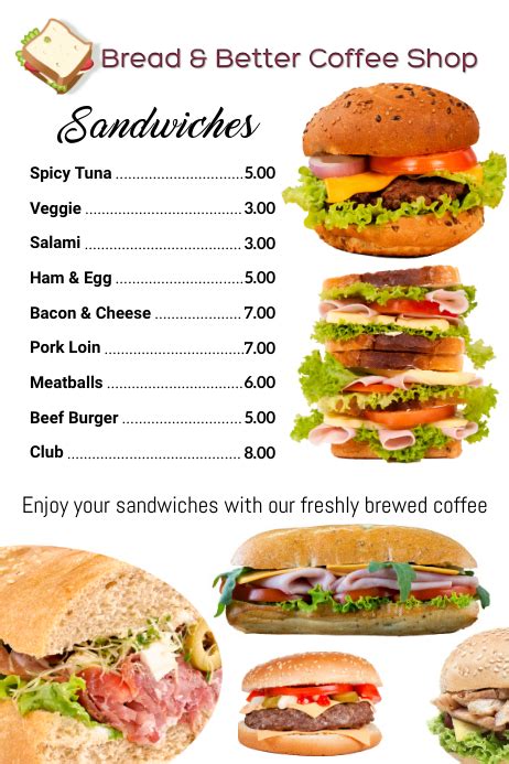 Sandwich Shop Menu Template | PosterMyWall