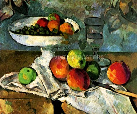 STILL LIFE WITH FRUIT BOWL GLASS IMPRESSIONISM PAINTING BY PAUL CEZANNE ...