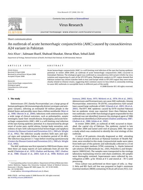 (PDF) An outbreak of acute hemorrhagic conjunctivitis (AHC) caused by coxsackievirus A24 variant ...