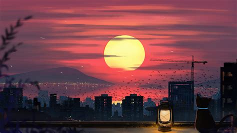 🔥 Download Cat Sunset City Scenery Anime Art 4k Wallpaper iPhone HD ...