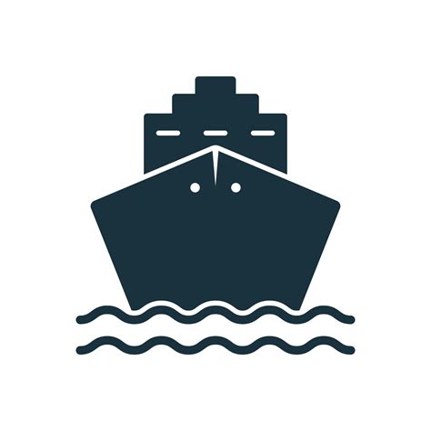 Black Cruise Ship Silhouette Icon. Cargo Boat Pictogram. Ocean Vessel Icon in Front View. Marine ...