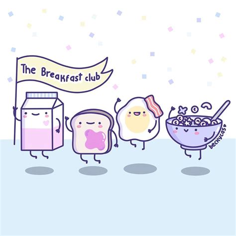 breakfast club doodle featuring kawaii toast, milk, egg and cereal! Such an adorable food ...