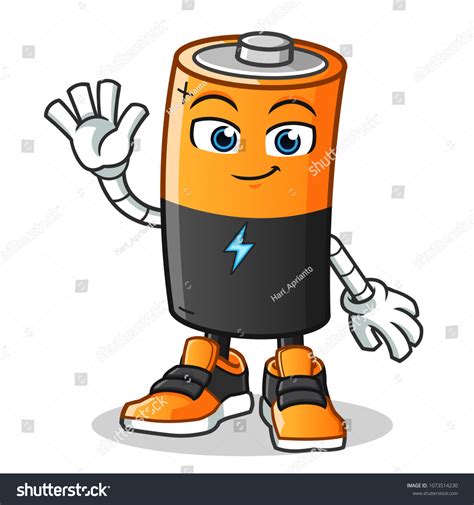 Battery Waving Mascot Vector Cartoon Illustration: เวกเตอร์สต็อก (ปลอด ...