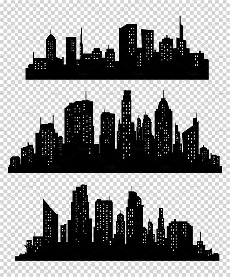 Set of vector cities silhouette by Things for designers on @creativemarket City Silhouette ...