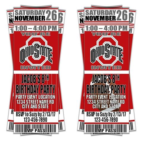 Ohio State Buckeyes Birthday Party Invitation