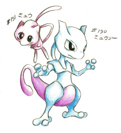 Mew and Mewtwo: Green Version by PinkyMaggie on DeviantArt