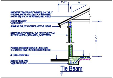 Tie beam detail dwg file - Cadbull