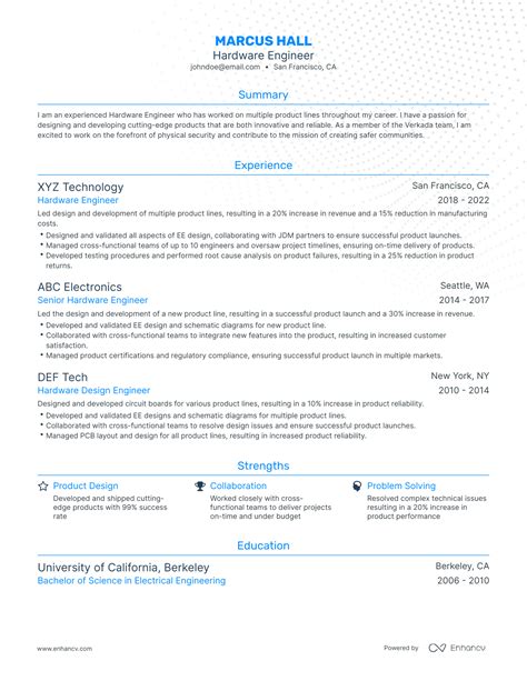 5 Hardware Engineer Resume Examples & Guide for 2024