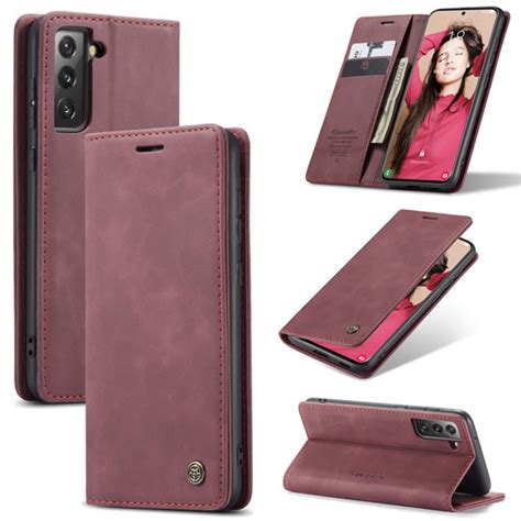 CaseMe Samsung Galaxy S21 FE Soft Slim Magnetic Flip Leather Wallet Case Red