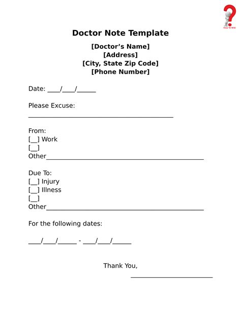 Free Printable Fake Doctors Note With Signature