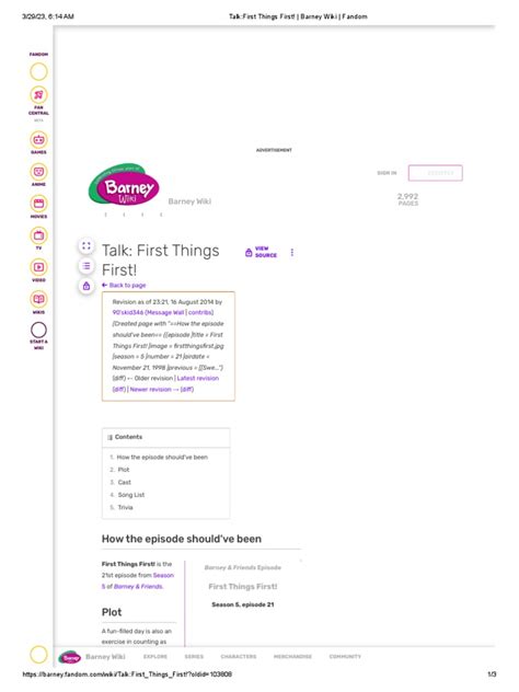 Talk - First Things First! - Barney Wiki - Fandom | PDF | Fandom