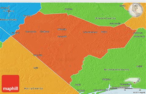 Political 3D Map of Columbus County