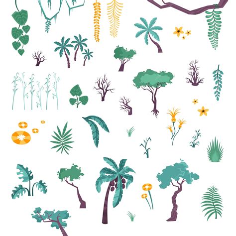 Premium Vector | Set of jungle trees and plants