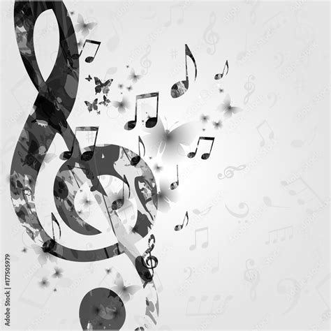 Black and white music poster with music notes. Music elements design for card, poster ...