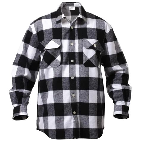 Heavyweight Men's White and Black Plaid Flannel Shirt