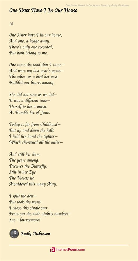 One Sister Have I In Our House Poem by Emily Dickinson