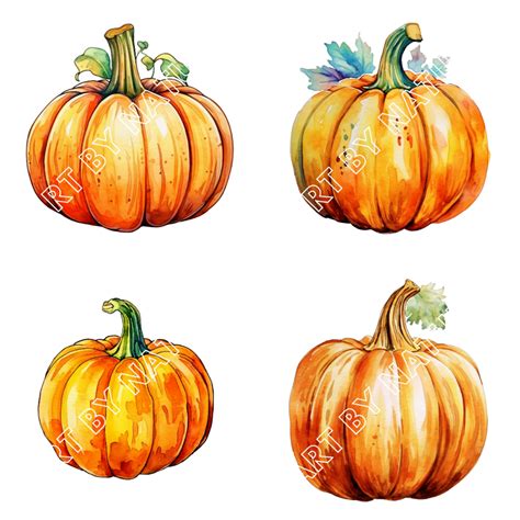 Watercolor Fall Pumpkin Clipart Pack, Autumn Watercolor in PNG Format Instant Download for ...