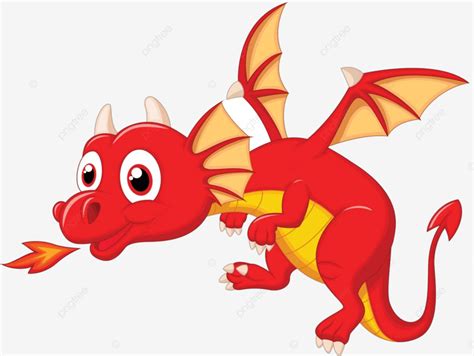 Cute Red Dragon Flying Flying Young Look Vector, Flying, Young, Look ...