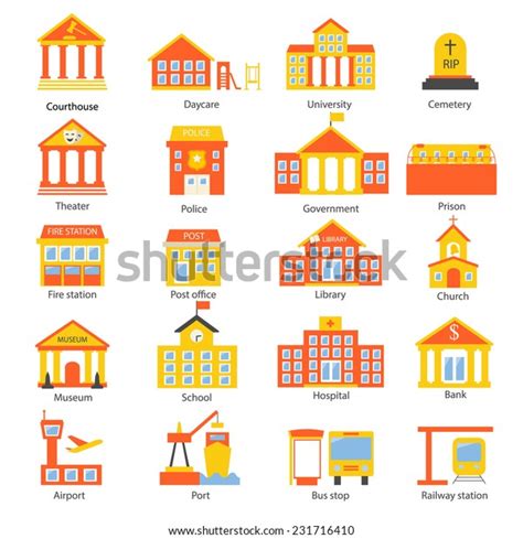 Government Buildings Icons Set Flat Design Stock Vector (Royalty Free) 231716410 | Shutterstock