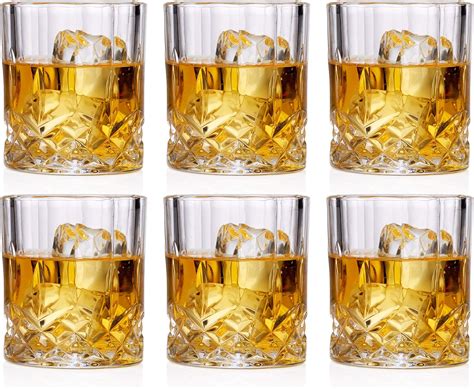 Bezrat Lead-Free Crystal Double Old-Fashioned Whiskey Glasses, Set of 6, Heavy Base Barware ...