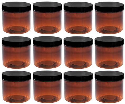 Amber Jars 2oz With Lid, 12 Pack, Round PET Plastic Jar Containers BPA Free, Brown Jars, Small ...