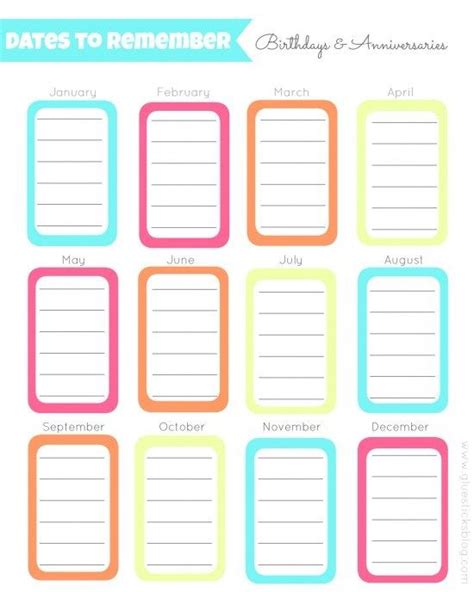 Dates to Remember | Planner printables free, Printable planner ...