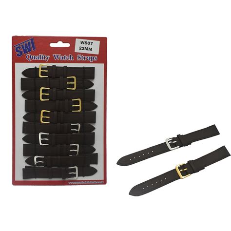 SWL - LEATHER WATCH STRAPS - 22MM - BLACK - 10PK