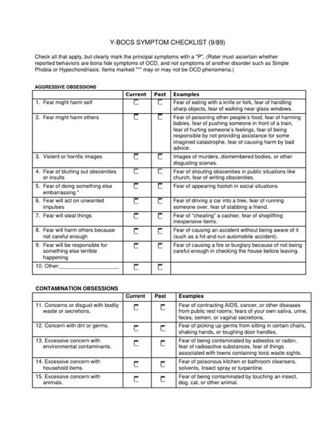 Y-BOCS Symptom Checklist for OCD: Symptoms, Examples, and Types