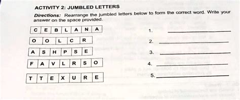 ACTIVITY 2: JUMBLED LETTERS Directions: Rearrange the jumbled letters ...