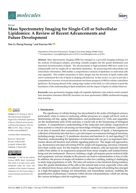 (PDF) Mass Spectrometry Imaging for Single-Cell or Subcellular Lipidomics: A Review of Recent ...