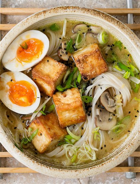 Crispy Tofu Miso Soup - with rice noodles and creamy boiled egg