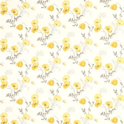 Poppy Meadow Primrose Yellow Floral Wallpaper at Laura Ashley