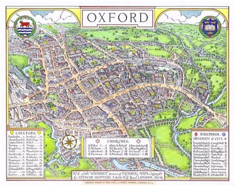 OXFORD university map ENGLAND vintage wall art campus | Pictorial maps ...