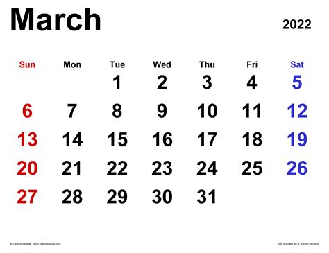 March 2022 Printable Calendars - Riset