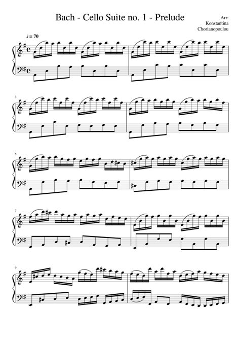 Bach Cello Suite no. 1 - Prelude - Piano sheet music for Piano download free in PDF or MIDI