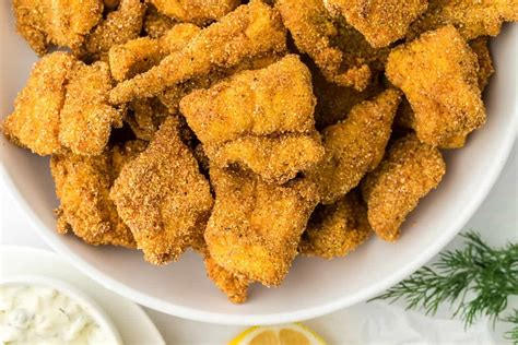 Crispy Catfish Nuggets {Cornmeal Breading} - Grandbaby Cakes