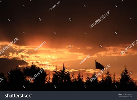 Flag Silhouette Dramatic Sunrise Sunset Sky Stock Photo 548787595 ...