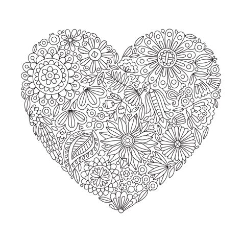 Flowers Heart Coloring Page, Flourish and Bloom Art Print by Anna Grunduls | Heart coloring ...
