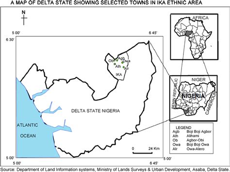 Map of delta state, Nigeria showing Ika land and the sample sub-areas ...