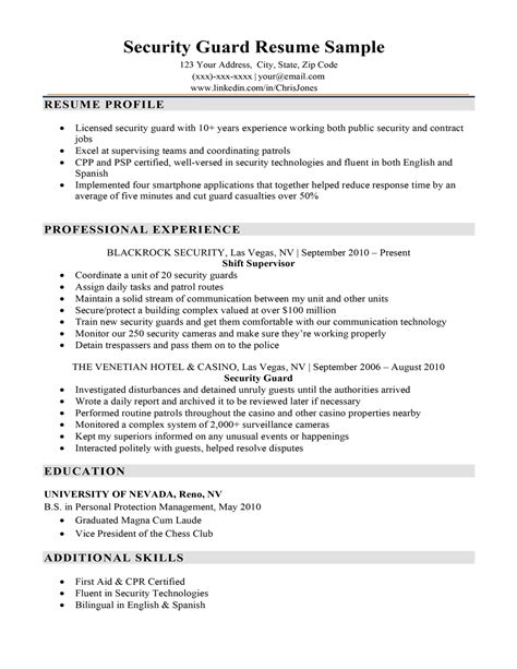 Security Guard Resume Template Collection