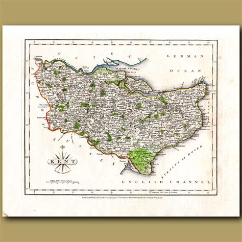 Map Of Kent. Genuine antique print for sale.