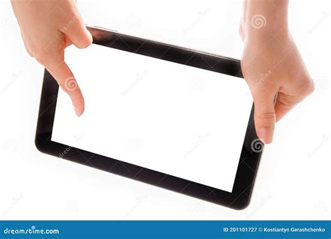 In Human Hands Tablet Computer Touch-screen Gadget with Isolated Stock Image - Image of portable ...