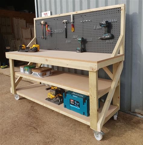 Wooden Workbench 18mm MDF Top With Peg Board, Double Shelf - Etsy ...